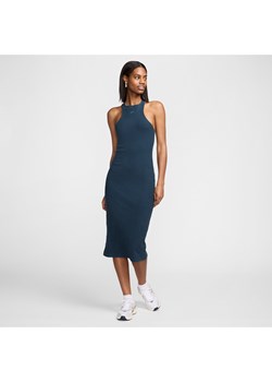 Damska dopasowana sukienka midi bez rękawów Nike Sportswear Chill Knit - Niebieski ze sklepu Nike poland w kategorii Sukienki - zdjęcie 173816871