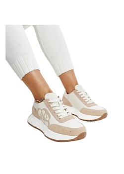 Beżowe skórzane buty sportowe damskie beżowy ze sklepu ButyModne.pl w kategorii Buty sportowe damskie - zdjęcie 173818932