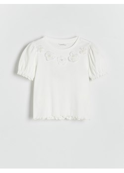 Reserved - T-shirt z aplikacją - złamana biel ze sklepu Reserved w kategorii Bluzki dziewczęce - zdjęcie 173822594