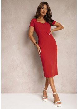 Czerwona Koktajlowa Sukienka o Dopasowanym Kroju z Dodatkiem Wiskozy i Rozporkiem Dastorea ze sklepu Renee odzież w kategorii Sukienki - zdjęcie 173823853