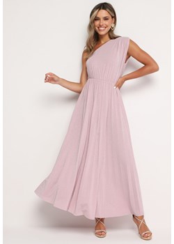 Różowa Plisowana Sukienka o Asymetrycznym Fasonie z Gumką w Talii Naeana ze sklepu Born2be Odzież w kategorii Sukienki - zdjęcie 173824233