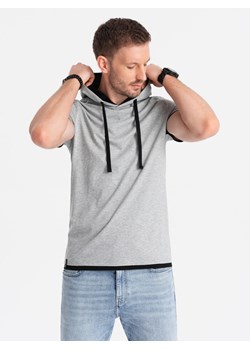 Casualowy męski bawełniany t-shirt z kapturem – szary melanż V8 OM-TSCT-22SS-001 ze sklepu ombre w kategorii Bluzy męskie - zdjęcie 173825271