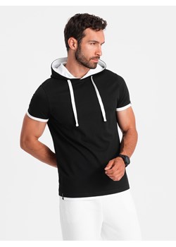 Casualowy męski bawełniany t-shirt z kapturem – czarny V9 OM-TSCT-22SS-001 ze sklepu ombre w kategorii Bluzy męskie - zdjęcie 173825310