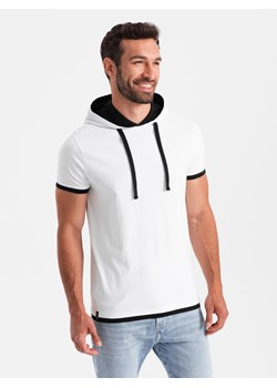 Casualowy męski t-shirt bawełniany z kapturem – biały V1 OM-TSCT-22SS-001 ze sklepu ombre w kategorii Bluzy męskie - zdjęcie 173825371