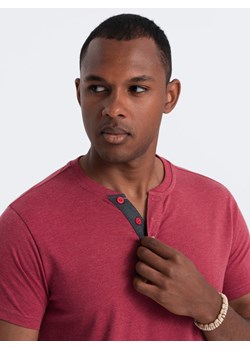 T-shirt męski z okrągłym rozpinanym dekoltem henley – czerwony V1 OM-TSCT-0155 ze sklepu ombre w kategorii T-shirty męskie - zdjęcie 173825382