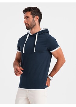 Casualowy męski t-shirt bawełniany z kapturem – granatowy V4 OM-TSCT-22SS-001 ze sklepu ombre w kategorii Bluzy męskie - zdjęcie 173825383