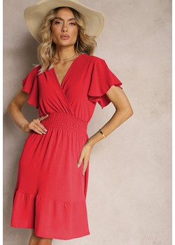 Czerwona Sukienka z Falbankami i Marszczoną Gumką w Talii Edenia ze sklepu Renee odzież w kategorii Sukienki - zdjęcie 173829631