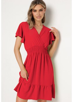 Czerwona Sukienka Mini z Gumką w Pasie i Falbanką Senait ze sklepu Born2be Odzież w kategorii Sukienki - zdjęcie 173829652