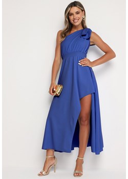 Niebieska Koktajlowa Asymetryczna Sukienka z Kokardą na Ramieniu Vimarellia ze sklepu Born2be Odzież w kategorii Sukienki - zdjęcie 173829854