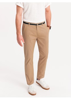 Męskie spodnie chino z ozdobną taśmą w pasie – piaskowe V5 OM-PACP-0118 ze sklepu ombre w kategorii Spodnie męskie - zdjęcie 173831383