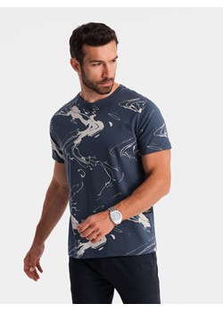 Bawełniany t-shirt męski w esy-floresy – granatowy V1 OM-TSFP-0184 ze sklepu ombre w kategorii T-shirty męskie - zdjęcie 173831393
