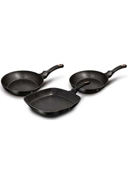 3 aluminiowe czarne patelnie z powłoką granitową D3-D07 ze sklepu Edinos.pl w kategorii Naczynia - zdjęcie 173838351