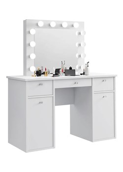 Biała duża toaletka w stylu glamour z oświetleniem LED - Nurso ze sklepu Edinos.pl w kategorii Oświetlenie led - zdjęcie 173839720