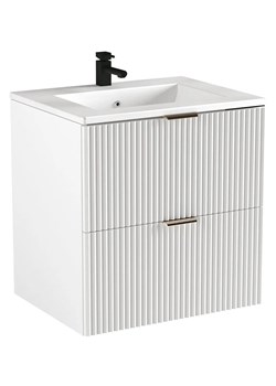 Biała ryflowana szafka wisząca z umywalką wpuszczaną - Oxel 8X ze sklepu Edinos.pl w kategorii Szafki i regały łazienkowe - zdjęcie 173840111