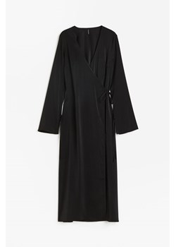 H & M - Satynowa sukienka kopertowa - Czarny ze sklepu H&M w kategorii Sukienki - zdjęcie 173840514