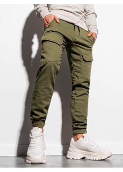 Spodnie męskie joggery - khaki P925 ze sklepu ombre w kategorii Spodnie męskie - zdjęcie 173840741