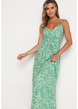 Zielona Bawełniana Sukienka na Regulowanych Ramiączkach z Kopertowym Dekoltem Desvima ze sklepu Born2be Odzież w kategorii Sukienki - zdjęcie 173841332
