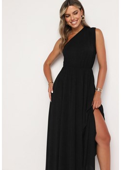 Czarna Plisowana Sukienka o Asymetrycznym Fasonie z Gumką w Talii Naeana ze sklepu Born2be Odzież w kategorii Sukienki - zdjęcie 173841423