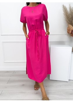 Różowa Sukienka z Wiązaniem ze sklepu ModnaKiecka.pl w kategorii Sukienki - zdjęcie 173841791