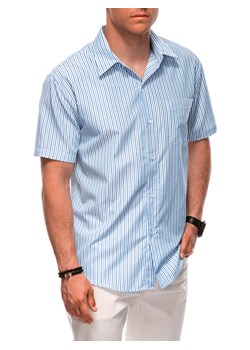 Koszula męska z krótkim rękawem 666K - błękitna ze sklepu Edoti w kategorii Koszule męskie - zdjęcie 173842302