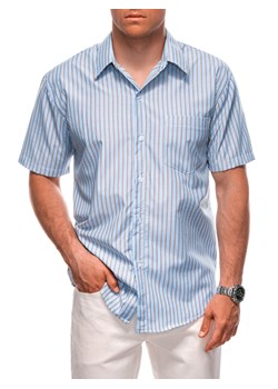Koszula męska z krótkim rękawem 666K - brązowa ze sklepu Edoti w kategorii Koszule męskie - zdjęcie 173842321