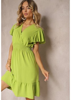 Jasnozielona Sukienka z Falbankami i Marszczoną Gumką w Talii Edenia ze sklepu Renee odzież w kategorii Sukienki - zdjęcie 173847624