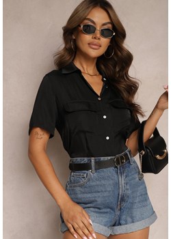 Czarna Krótka Koszula Zapinana na Guziki z Kieszeniami Rivanthis ze sklepu Renee odzież w kategorii Koszule damskie - zdjęcie 173847670