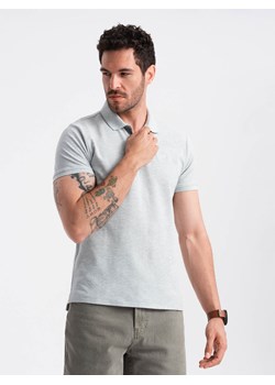 Męska koszulka polo jednokolorowa BASIC z dzianiny pique - szara V20 OM-POBS-0100 ze sklepu ombre w kategorii T-shirty męskie - zdjęcie 173848182
