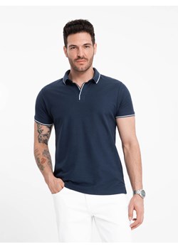 Koszulka męska polo z dzianiny pique bez guzików - granatowa V3 OM-POSS-0110 ze sklepu ombre w kategorii T-shirty męskie - zdjęcie 173848194