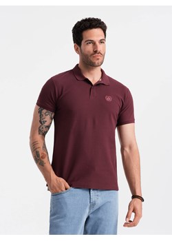 Męska jednokolorowa koszulka polo BASIC z dzianiny pique - bordowa V10 OM-POBS-0100 ze sklepu ombre w kategorii T-shirty męskie - zdjęcie 173848200