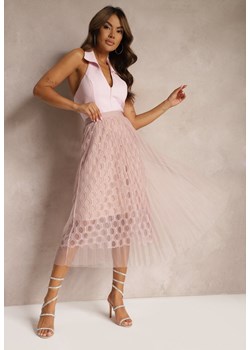 Różowa Rozkloszowana Spódnica z Metaliczną Nitką i Tiulową Warstwą Trosa ze sklepu Renee odzież w kategorii Spódnice - zdjęcie 173849484