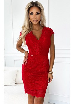 Koronkowa sukienka z krótkim rękawkiem czerwona 316-9, Kolor czerwony, Rozmiar L, Numoco ze sklepu Primodo w kategorii Sukienki - zdjęcie 173853030
