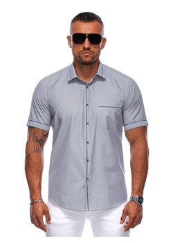 Koszula męska z krótkim rękawem 677K - szara ze sklepu Edoti w kategorii Koszule męskie - zdjęcie 173856474