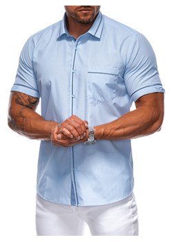Koszula męska z krótkim rękawem 677K - błękitna ze sklepu Edoti w kategorii Koszule męskie - zdjęcie 173856481