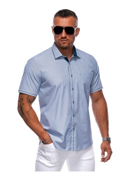 Koszula męska z krótkim rękawem 676K - niebieska ze sklepu Edoti w kategorii Koszule męskie - zdjęcie 173856502