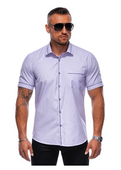 Koszula męska z krótkim rękawem 677K - fioletowa ze sklepu Edoti w kategorii Koszule męskie - zdjęcie 173856522