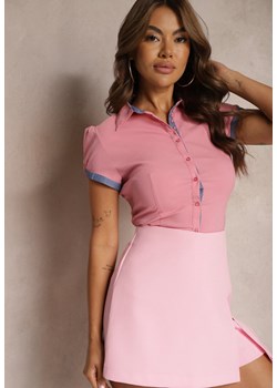 Różowa Koszula o Klasycznym Kroju z Bawełną Lamówką i Krótkim Rękawem Kemvia ze sklepu Renee odzież w kategorii Koszule damskie - zdjęcie 173856911