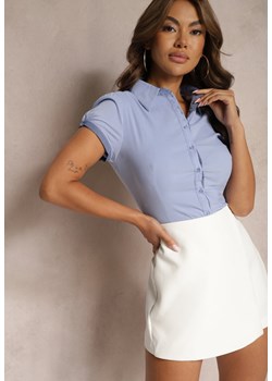 Niebieska Koszula o Klasycznym Kroju z Bawełną Lamówką i Krótkim Rękawem Kemvia ze sklepu Renee odzież w kategorii Koszule damskie - zdjęcie 173856921