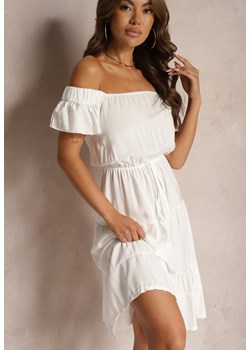 Biała Sukienka Typu Hiszpanka z Gumką w Pasie Zemvia ze sklepu Renee odzież w kategorii Sukienki - zdjęcie 173856971