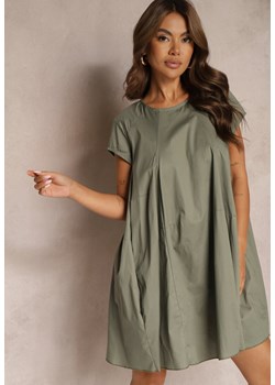 Ciemnozielona Trapezowa Sukienka z Bawełny Riseria ze sklepu Renee odzież w kategorii Sukienki - zdjęcie 173860504