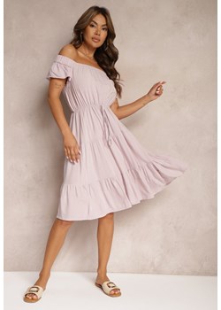 Jasnofioletowa Sukienka Typu Hiszpanka z Gumką w Pasie Zemvia ze sklepu Renee odzież w kategorii Sukienki - zdjęcie 173860524