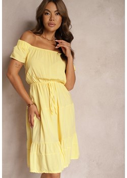 Żółta Sukienka Typu Hiszpanka z Gumką w Pasie Zemvia ze sklepu Renee odzież w kategorii Sukienki - zdjęcie 173860534