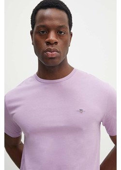 Gant t-shirt bawełniany męski kolor różowy gładki ze sklepu ANSWEAR.com w kategorii T-shirty męskie - zdjęcie 173861560