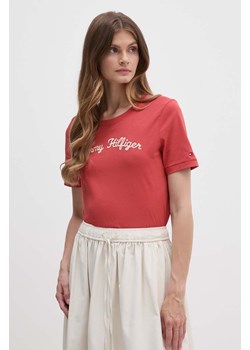 Tommy Hilfiger t-shirt bawełniany damski kolor czerwony WW0WW42589 ze sklepu ANSWEAR.com w kategorii Bluzki damskie - zdjęcie 173861901