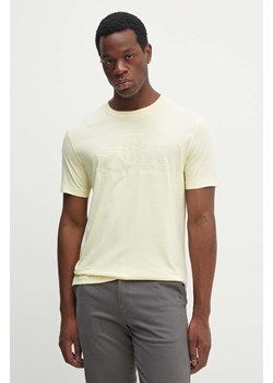 Gant t-shirt bawełniany męski kolor żółty z aplikacją ze sklepu ANSWEAR.com w kategorii T-shirty męskie - zdjęcie 173861940