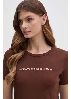 United Colors of Benetton t-shirt bawełniany damski kolor brązowy ze sklepu ANSWEAR.com w kategorii Bluzki damskie - zdjęcie 173861984