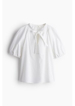 H & M - Bluzka z domieszką lnu i wiązaniem - Biały ze sklepu H&M w kategorii Bluzki damskie - zdjęcie 173864452