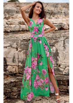 Szyfonowa sukienka maxi w kwiaty 03D Justin, Kolor zielono-różowy, Rozmiar 34, Roco Fashion ze sklepu Primodo w kategorii Sukienki - zdjęcie 173865461