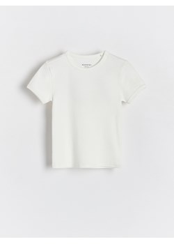 Reserved - Prążkowany t-shirt - złamana biel ze sklepu Reserved w kategorii Bluzki dziewczęce - zdjęcie 173870240