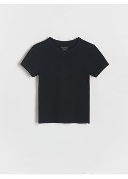 Reserved - Prążkowany t-shirt - czarny ze sklepu Reserved w kategorii Bluzki dziewczęce - zdjęcie 173870242
